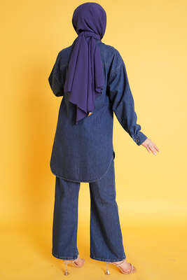 Taş Süsleme Denim İkili Takım Kot Mavisi - İKİLİ TAKIM