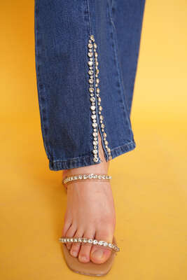 Taş Süsleme Denim İkili Takım Kot Mavisi - İKİLİ TAKIM