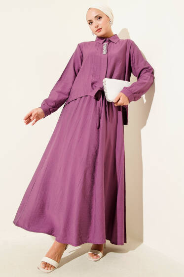 Taş Süslemeli Etekli İkili Takım Magenta - İkili Takım