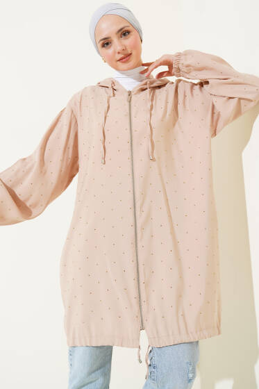 Taş Süslemeli Fermuarlı Hırka Bisküvi - Hırka