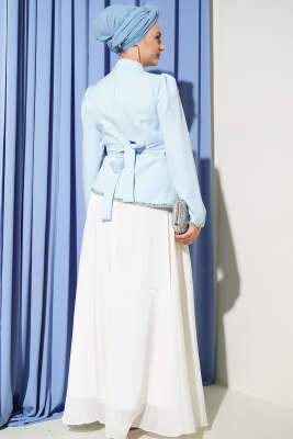 Taş Süslemeli Garnili Abiye Elbise Bebe Mavi - Elbise