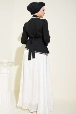 Taş Süslemeli Garnili Abiye Elbise Siyah - Elbise