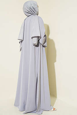 Taş Süslemeli İkili Abaya Gri - Elbise