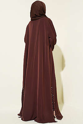 Taş Süslemeli İkili Abaya Kahve - Elbise