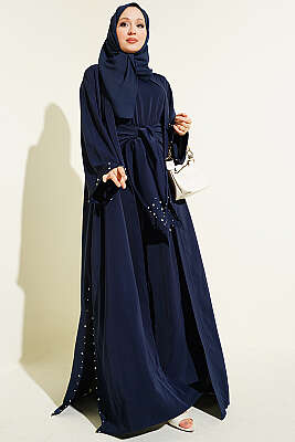 Taş Süslemeli İkili Abaya Lacivert - EFSUN MODA