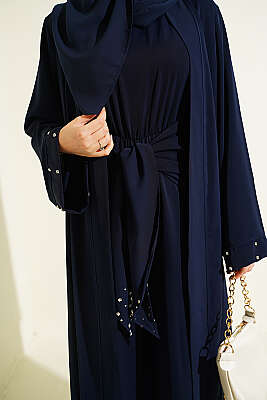Taş Süslemeli İkili Abaya Lacivert - Elbise