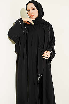 Taş Süslemeli İkili Abaya Siyah - Elbise