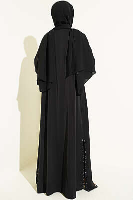 Taş Süslemeli İkili Abaya Siyah - Elbise