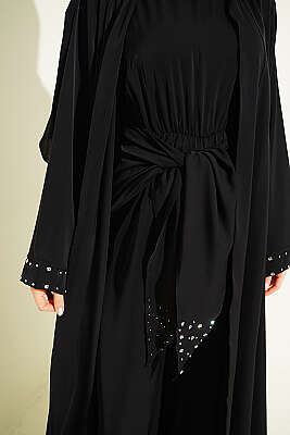 Taş Süslemeli İkili Abaya Siyah - Elbise