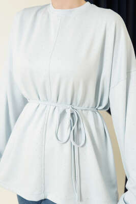 Taş Süslemeli İp Kuşaklı Tunik Bebe Mavi - Tunik