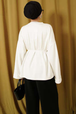 Taş Süslemeli İp Kuşaklı Tunik Ekru - Tunik