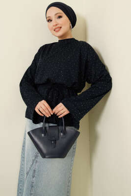 Taş Süslemeli İp Kuşaklı Tunik Lacivert 