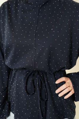 Taş Süslemeli İp Kuşaklı Tunik Lacivert - Tunik