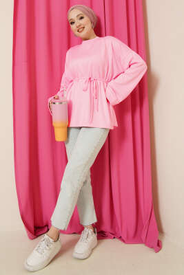 Taş Süslemeli İp Kuşaklı Tunik Pembe - Tunik