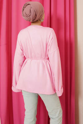 Taş Süslemeli İp Kuşaklı Tunik Pembe - Tunik