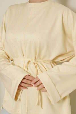 Taş Süslemeli İp Kuşaklı Tunik Sarı - Tunik