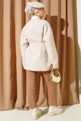 Taş Süslemeli Kapitone Ceket Bej - Ceket