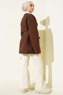 Taş Süslemeli Kapitone Ceket Kahve - Ceket