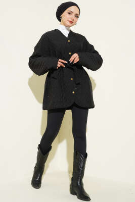 Taş Süslemeli Kapitone Ceket Siyah - Ceket