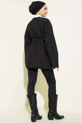 Taş Süslemeli Kapitone Ceket Siyah - Ceket