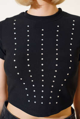 Taş Süslemeli Kaşkorse Bluz Siyah - Kadın Giyim Modelleri