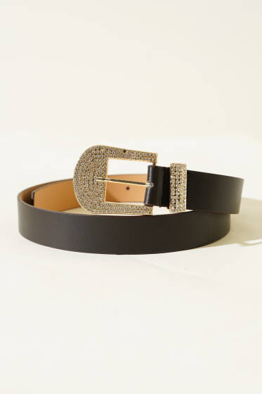 Taş Süslemeli Kemer Acı Kahve - Deri Kemer