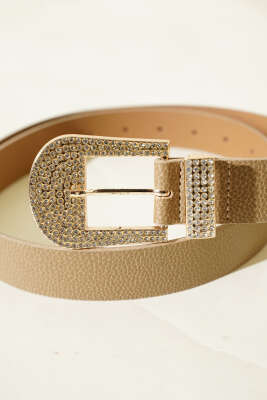 Taş Süslemeli Kemer Bej - Yılın Fırsatı