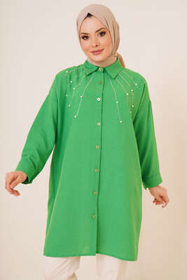 Taş Süslemeli Keten Gömlek Benetton 