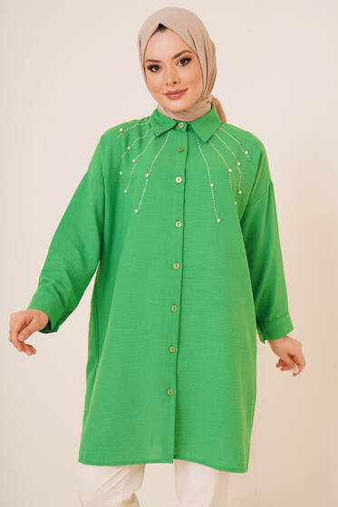 Taş Süslemeli Keten Gömlek Benetton - ÇOK SATANLAR