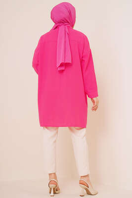 Taş Süslemeli Keten Gömlek Fuşya - ÇOK SATANLAR