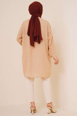 Taş Süslemeli Keten Gömlek Latte - ÇOK SATANLAR