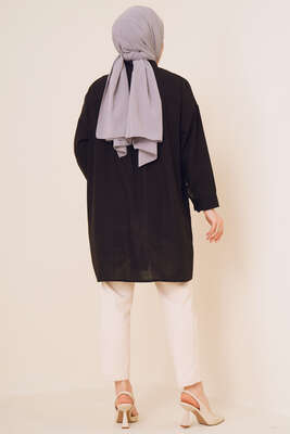 Taş Süslemeli Keten Gömlek Siyah - ÇOK SATANLAR