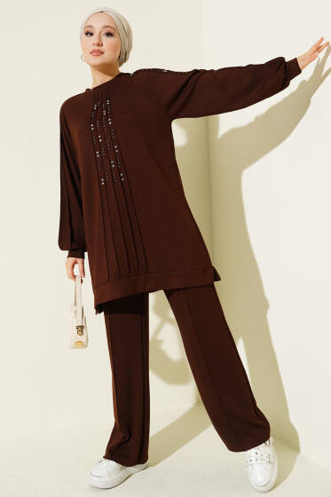 Taş Süslemeli Loyşa İkili Takım Acı Kahve - İkili Takım