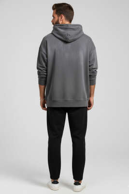Taşlama Kapüşonlu Erkek Sweatshirt Antrasit - Erkek Sweatshirt