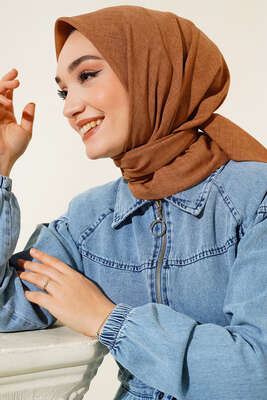 Taşlanmış Keten Eşarp Camel -4 