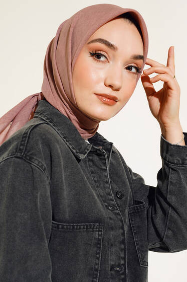 Taşlanmış Keten Eşarp Pudra -32 - Düz Eşarp