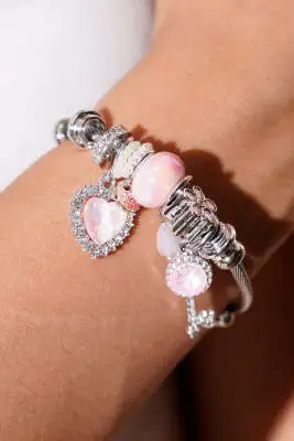 Taşlı Anahtar Charmlı Bileklik Pembe - Bileklik