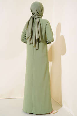 Taşlı Ayrobin Elbise Çağla Yeşili - Thumbnail