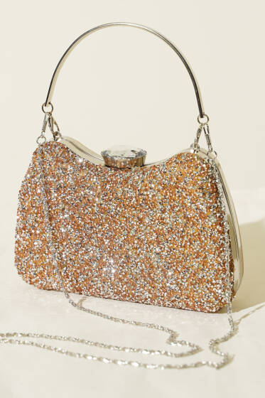 Taşlı Baget Abiye Çanta Bakır - Kol Çantası