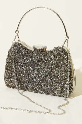 Taşlı Baget Abiye Çanta Füme 