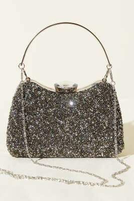 Taşlı Baget Abiye Çanta Füme - Kol Çantası