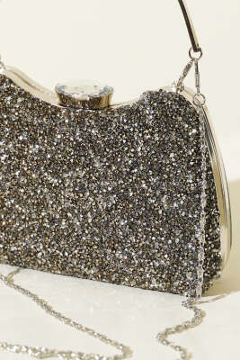 Taşlı Baget Abiye Çanta Füme - Kol Çantası