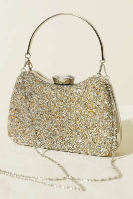 Taşlı Baget Abiye Çanta Sarı - Kol Çantası