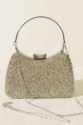 Taşlı Baget Abiye Çanta Sarı - Kol Çantası