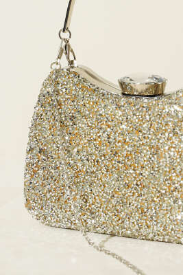 Taşlı Baget Abiye Çanta Sarı - Kol Çantası