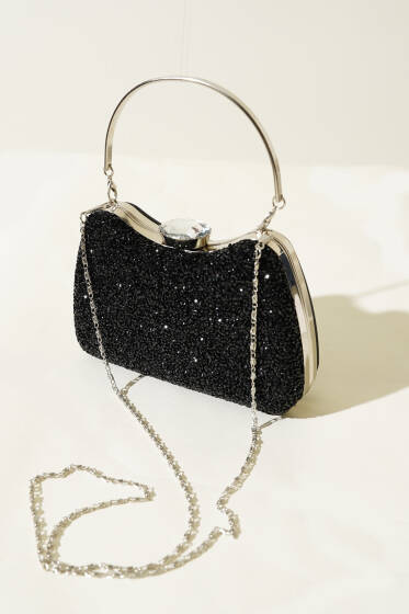 Taşlı Baget Abiye Çanta Siyah - Kol Çantası