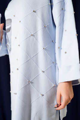 Taşlı Baklava Desen Triko İkili Takım Buz Mavisi - İkili Takım