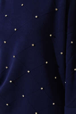 Taşlı Baklava Desen Triko İkili Takım Lacivert - Triko İkili Takım