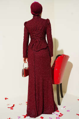 Taşlı Balık Model Abiye İkili Takım Bordo - İkili Takım