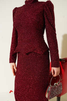 Taşlı Balık Model Abiye İkili Takım Bordo - İkili Takım